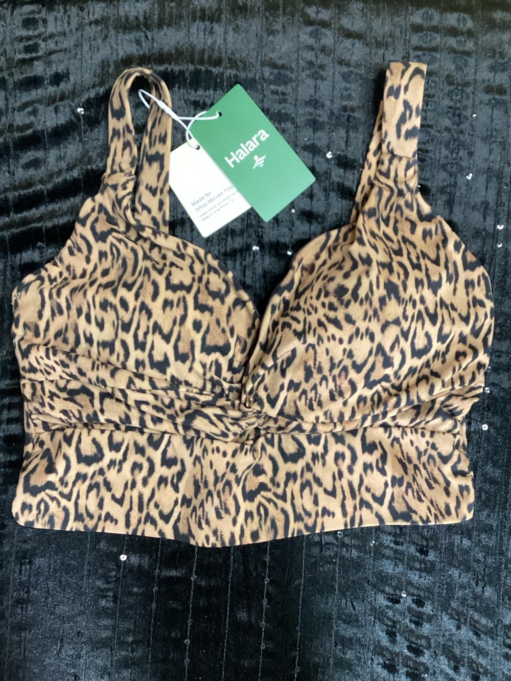 HALARA Leopard-Print Wireless Bralette in Tan and Black M